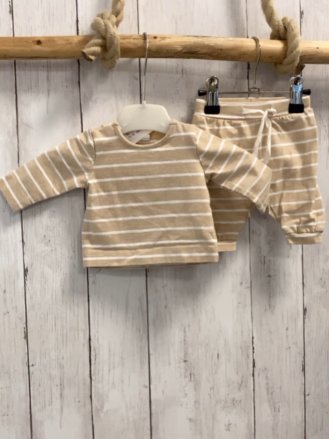 2tlg H&M  Langarmshirt + Leggings  Gr. 50  beige weiße Streifen 