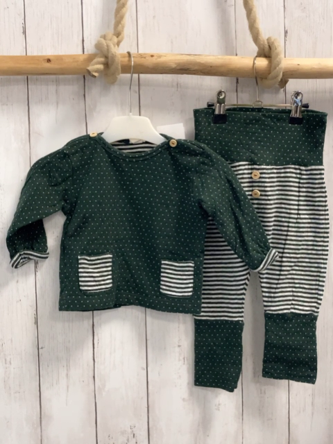 2tlg Alana  Pullover + Jogginghose  Gr. 68  grün weiße Punkte + grün weiße Streifen 