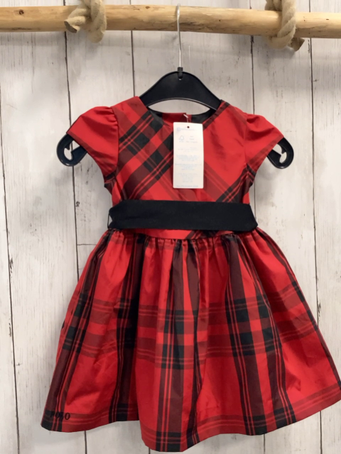 neu Ralph Lauren  Kleid  Gr. 74  rot schwarz kariert schwarzes Gürtelband 