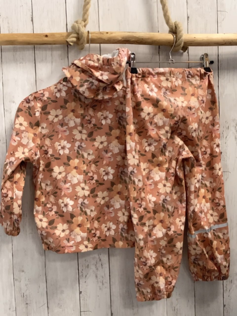 2tlg Mikk-Line  Regenanzug  Gr. 98  ocker bunte Blumen gummiert 