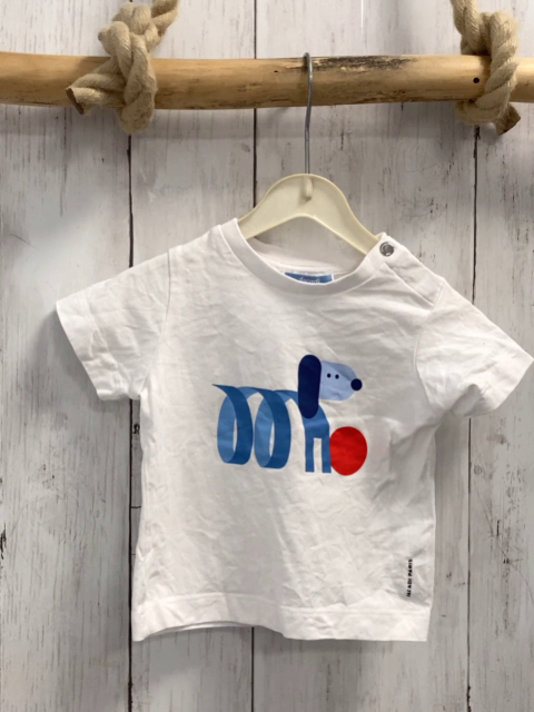 Jacadi  T-Shirt  Gr. 68  weiß hellblauer Hund mit rotem Ball