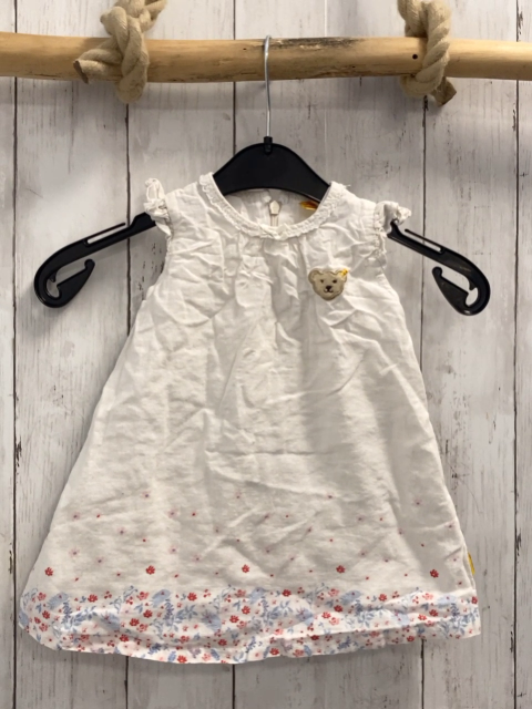 Steiff  Kleid  Gr. 68  weiß hellblaue Federn rote Blumen