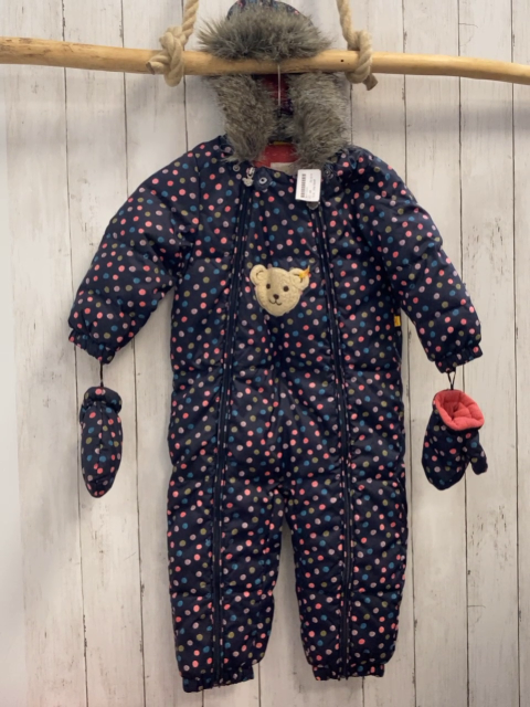 2tlg Steiff  Schneeoverall + Handschuhe  Gr. 98  blau bunte Punkte 