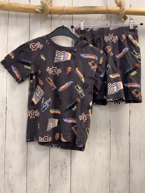 2tlg  T-Shirt + Shorts  Gr. 122  grau Rennwagen 