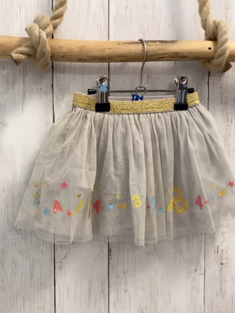   Rock Gr. 74  grau Tüll mit kleinen Bildern goldener Glitzerbund 