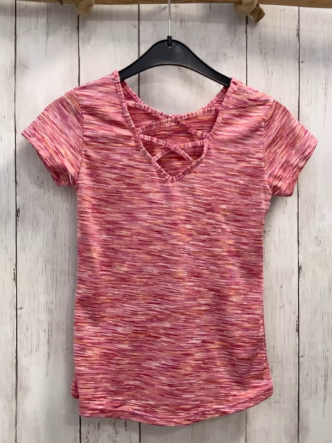 manguun  Sportshirt Gr. 134/140  weiß pink rot orange Striche 