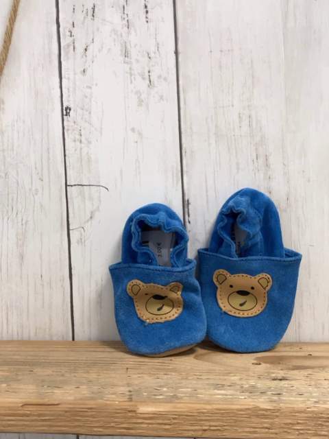   Hausschuhe Gr. 16/17  blau hellbrauner Bärenkopf 