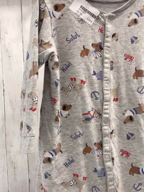  Schlafanzug  Gr. 92  grau Hunde Fische 