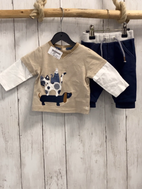 2tlg Obaibi Langarmshirt + Jogginghose  Gr. 56  beige blau weiße Ärmel Tiere 