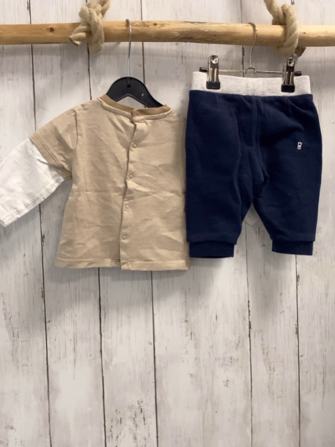 2tlg Obaibi Langarmshirt + Jogginghose  Gr. 56  beige blau weiße Ärmel Tiere 