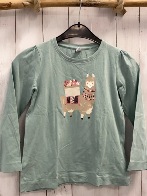   Langarmshirt Gr. 122/128  mint Lama mit Blumen und Glitzer 
