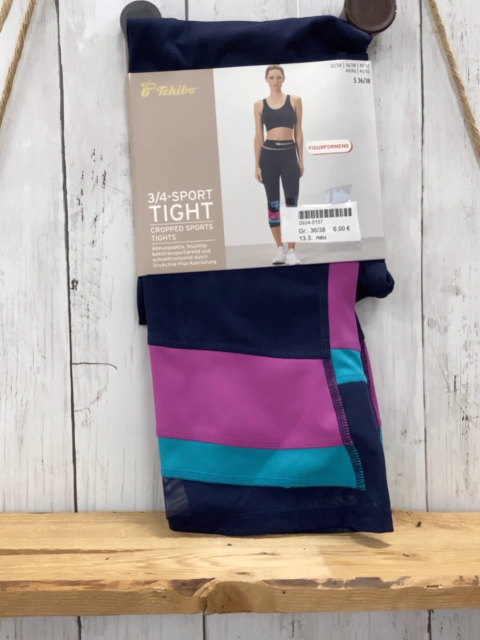 neu  Sportleggings  Gr. 36/38   blau + pflaume türkis Streifen 