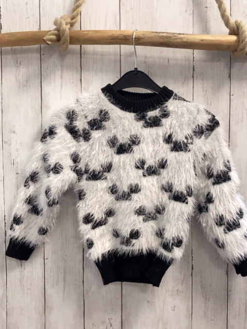   Pullover  Gr. 104  weiß Strick flusig schwarze Schleifen + Bund 