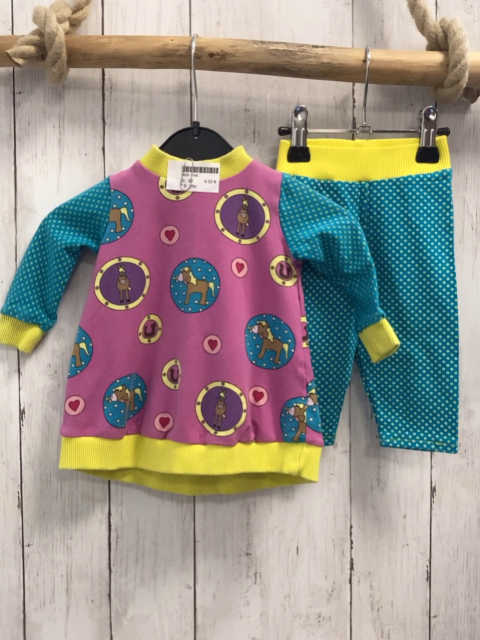 2tlg  Pullover + Leggings  Gr. 62  pflaume Bilder mit Pferden + türksi mit gelben Punkten gelber Bund 