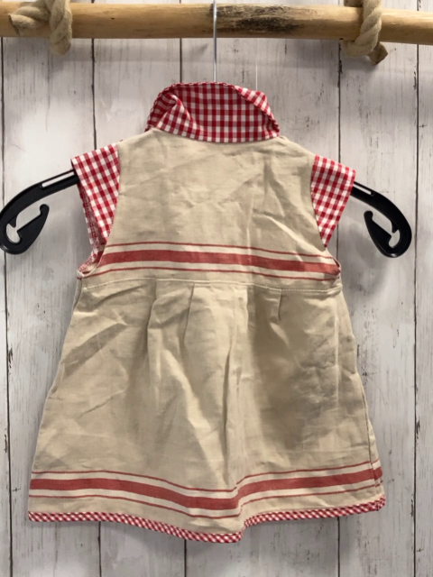 neu Tante Lore  Kleid  Gr. 74  beige + rote Streifen + rot weiß kariert 