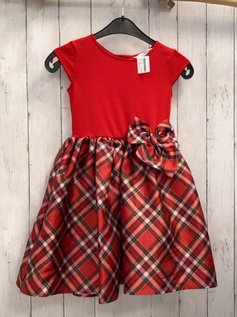 H&M  Kleid  Gr. 122  rotes Oberteil rot grün beige weiß karierter Rock mit Unterrock 