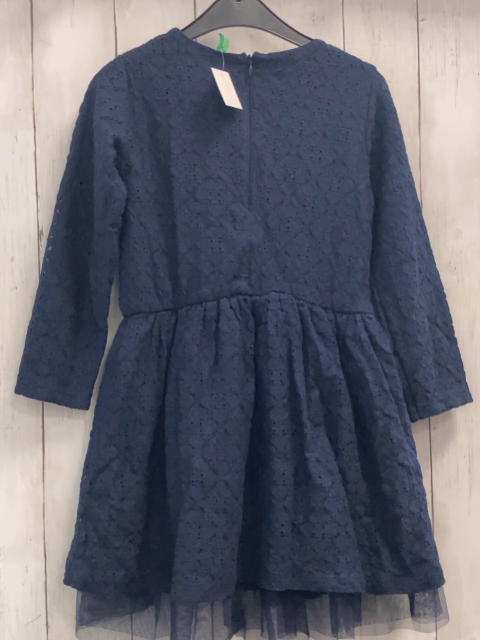 Benetton  Kleid  Gr. 122  blau zweilagig Blumenstickerei Rosette 