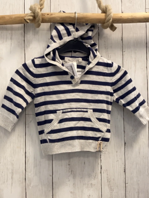 H&M  Pullover  Gr. 74  grau blaue Streifen Strick Kapuze 