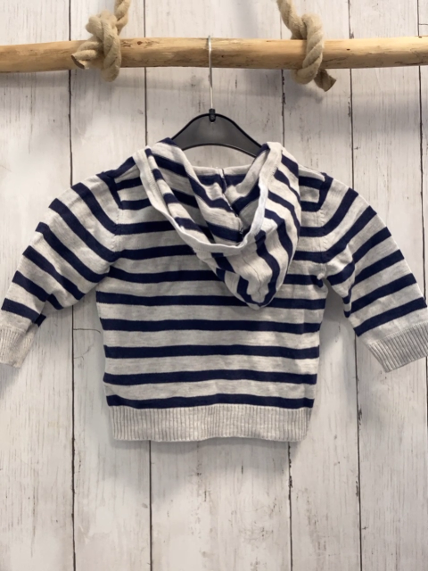 H&M  Pullover  Gr. 74  grau blaue Streifen Strick Kapuze 