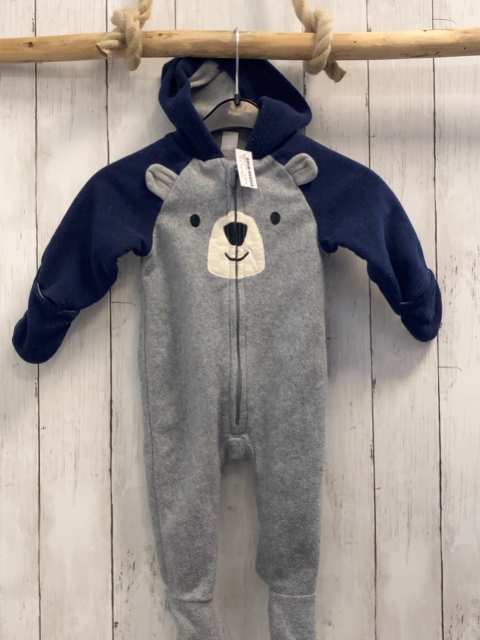Old Navy  Fleeceoverall Gr. 74  blau grau Kapuze Bärengesicht 