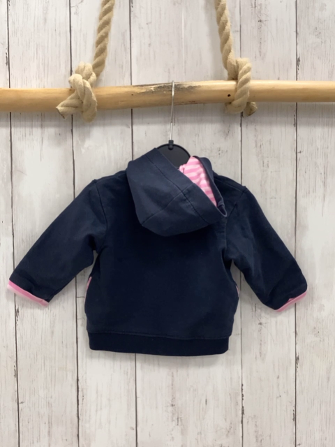 Kanz  Sweatjacke  Gr. 62  blau + rosa pink gestreifter Rüschenbund + Futter 
