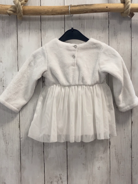   Kleid  Gr. 86  weiß Plüsch + Netzüberrock Blumenborte 