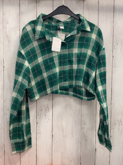 neu H&M  Bluse Gr. L grün hellgrün weiß grau kariert 