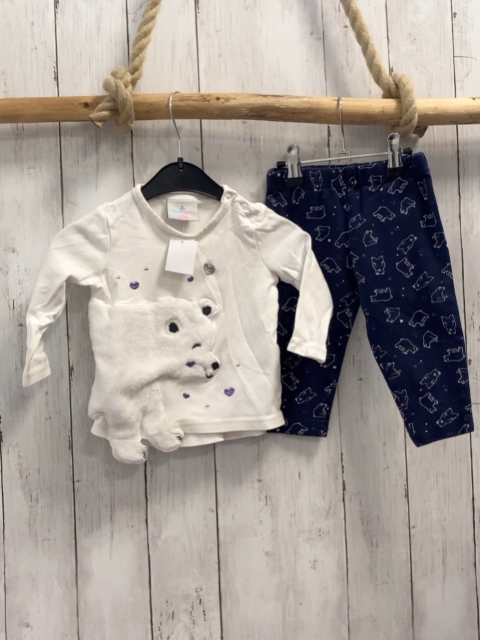 2tlg Langarmshirt + Leggings Gr. 80  weiß Plüschbär + blau Bären
