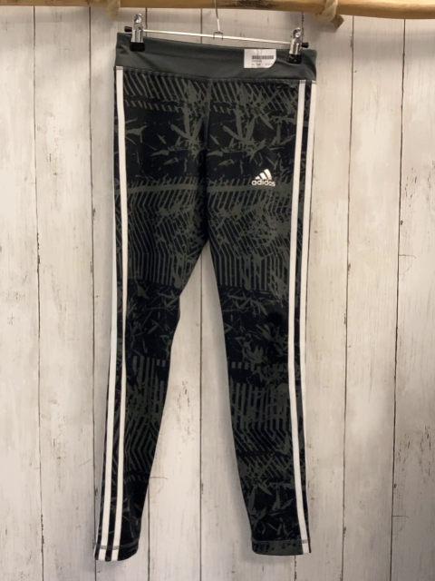 Adidas  Sportleggings  Gr. 152  grau schwarzer Druck weiße Seitenstreifen 