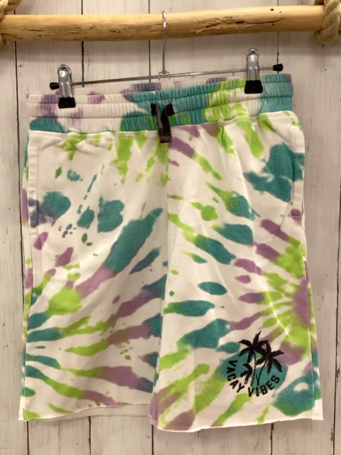 H&M  Shorts  Gr. 152  weiß türkis hellgrün lavendel Druck schwarze Palme + Schrift 