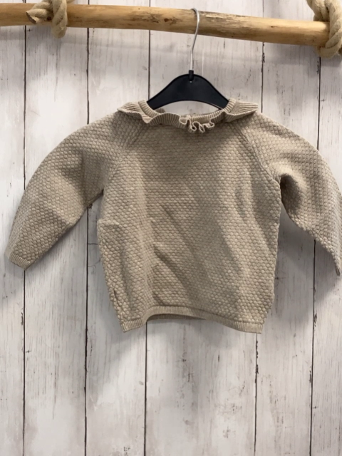   Pullover  Gr. 80  grau Strick Wabenmuster Rüschenkragen