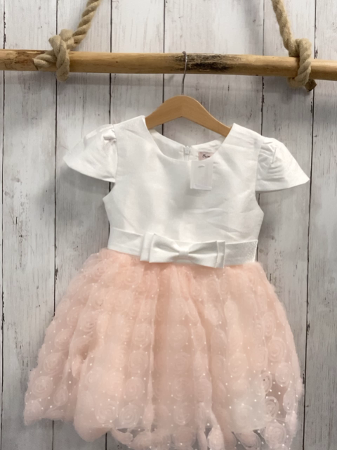   Kleid  Gr. 92  weißes Oberteil rosa Tüllrock mit Rosetten weiße Punkte 