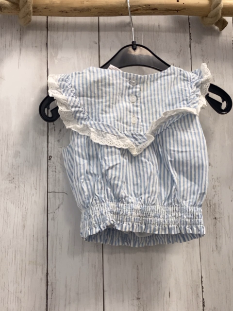 Tommy Bahama  Sommerbluse  Gr. 92  hellblau weiße Streifen gestickte Blumen weiße Rüschen mit Lochstickerei 