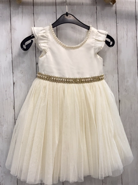Couture Princess  Kleid  Gr. 98  champagner Tüllüberrock mit golden Glitzer Perlengürtelbereich + Ausschnitt 