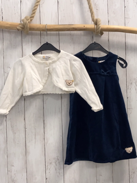 2tlg Steiff  Kleid + Strickjacke  Gr. 86  blau Samt + weiß 