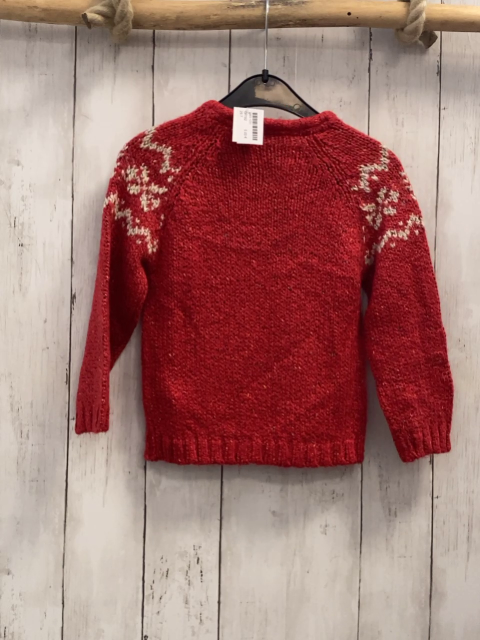  Pullover  Gr. 92  rot Strick + weiß hellgraue Kristalle + Zackenstreifen 