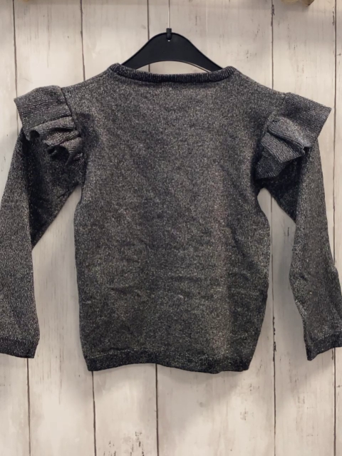   Pullover  Gr. 104  dunkelgrau + silber Glitzer Strick Rüschen 