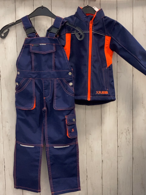 2tlg  Jacke + Latzhose  Gr. 98  blau orange Nähte, Reißverschlüsse + Streifen 