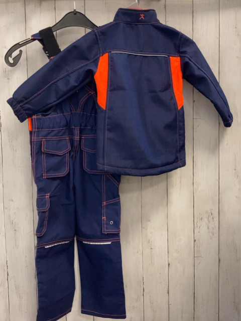2tlg  Jacke + Latzhose  Gr. 98  blau orange Nähte, Reißverschlüsse + Streifen 