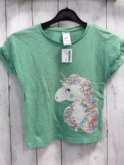   T-Shirt  Gr. 116  hellgrün Pailetteneinhorn Rüschen 
