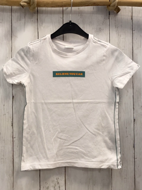 S´Oliver  T-Shirt  Gr. 116  weiß petrol Balken mit orange Schrift 
