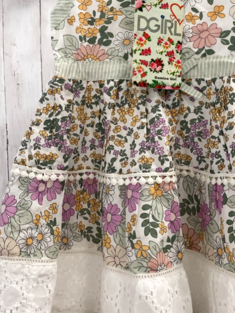 neu Domino Girl  Kleid  Gr. 104  weiß bunte Blumen + mint weiße Streifen 
