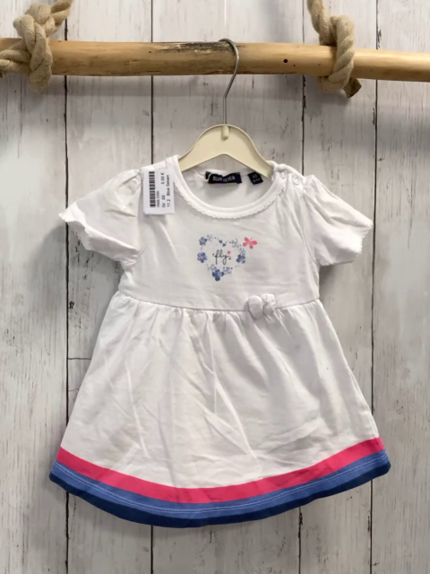 Blue Seven  Kleid  Gr. 68  weiß Herz + pink hellblau grauer Streifensaum 