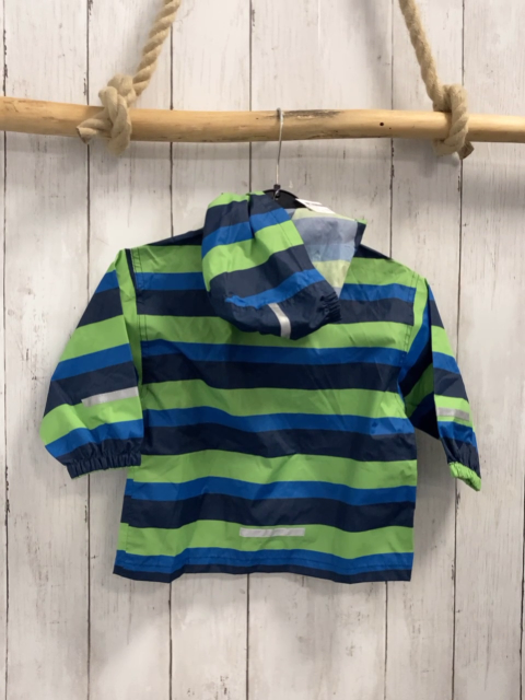 neu  Regenjacke  Gr. 74  blau dunkelblau hellgrüne Streifen Kapuze 