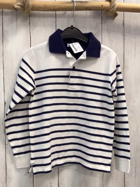 Jacadi  Poloshirt lang  Gr. 122  weiß blaue Streifen blauer Kragen