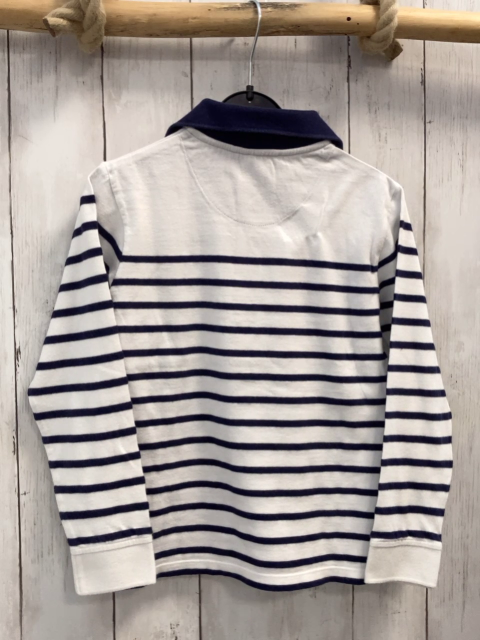 Jacadi  Poloshirt lang  Gr. 122  weiß blaue Streifen blauer Kragen