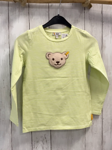 Steiff  Langarmshirt  Gr. 122  hellgrün weiße Streifen Plüschbärenkopf 