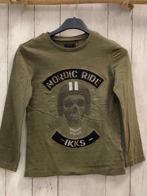 IKKS  Langarmshirt  Gr. 128  kiwi Totenkopf Schrift 