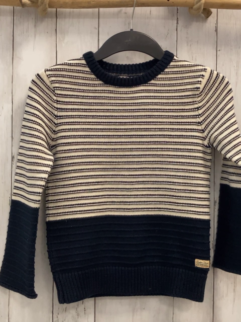 Scotch Shrunk  Pullover  Gr. 128  creme blaue Streifen + blau Strick Rippen 