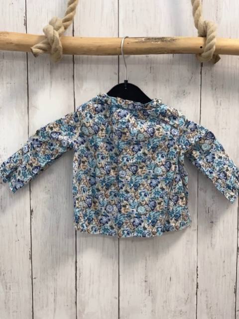 Zara  Bluse  Gr. 68  beige hellblau petrol blaue Blütten sand Blätter 